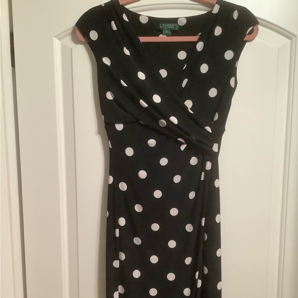 Lauren Ralph Lauren women’s black polka dot jersey cross front dress 2